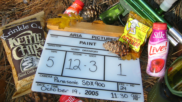 Paint Slate with Product from Kettle Brand Chips, Stonewall’s Jerquee, and Silk Live that was sent to us for use in the movie.